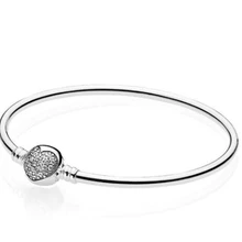 925 пробы серебряный браслет с кристаллами в форме сердца и круговой застежкой, подходящий браслет, подходит для самостоятельного изготовления бусин, очаровательное модное ювелирное изделие