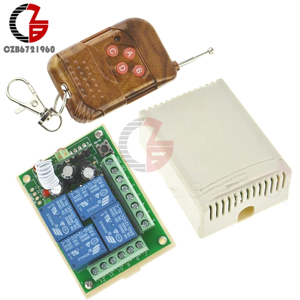 DC12V 10A Relay 4 Channel Wireless RF Remote Control Switch Transmitter Receiver