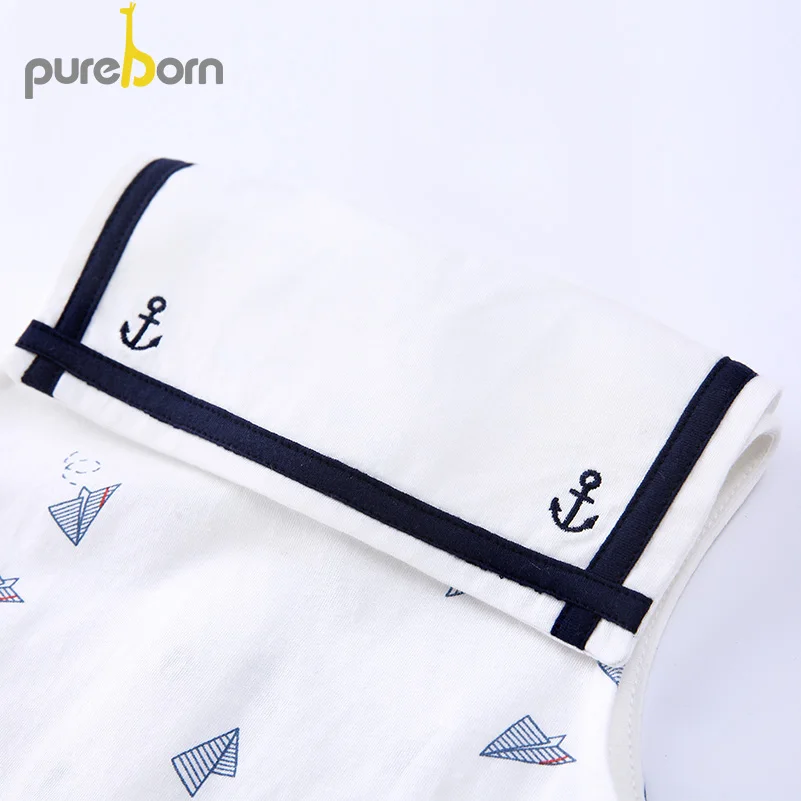 Pureborn/Летняя одежда для маленьких девочек; комбинезон для маленьких мальчиков; белые костюмы для новорожденных; хлопковый милый цельнокроеный комбинезон с самолетом; Новинка