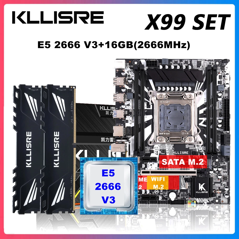 Kllisre X99 комплект материнской платы XEON E5 2666 V3 LGA 2011-3 ЦП 2 шт. X 8 ГБ = 16 Гб МГц DDR4 память |