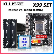 Kllisre X99 Moederbord Combo Kit Set Xeon E5 2666 V3 Lga 2011-3 Cpu 2Pcs X 8Gb = 16Gb 2666Mhz DDR4 Geheugen