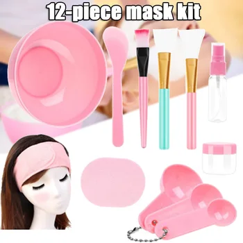 

Wholesal 12Pcs/set Face Mask Mixing Bowl Set DIY Facemask Mixing Tools Kit with Stick Brush Measuring Spoon Spray Bottle M3