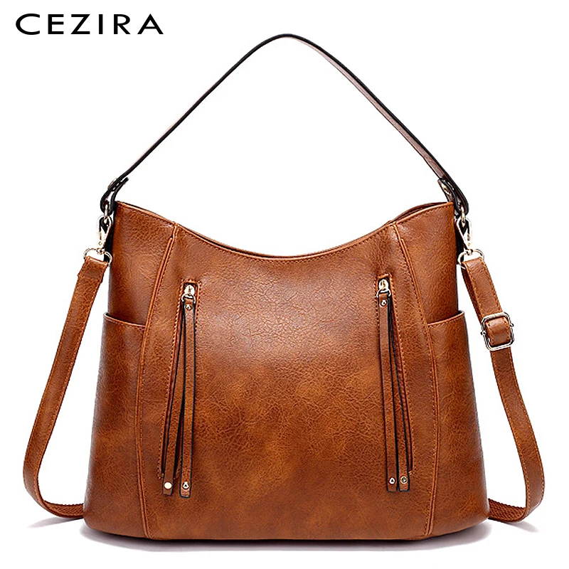 

CEZIRA Luxury Vegan Leather Women Fashion Tote Ladies Zipper Large Shoulder Bag Femal Daily Commuting Handbag Hobo&Crossbody Bag
