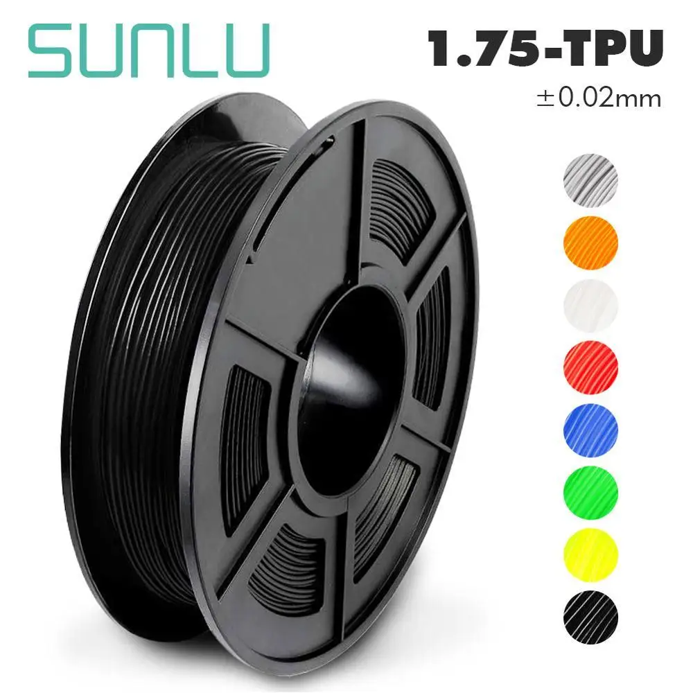 SUNLU термополиуретановая нить 1,75 мм 0,5 кг с катушкой точность измерения+/-0,02 мм гибкий 3d-материал для 3D-принтера для изготовления игрушек - Цвет: TPU Black-0.5kg