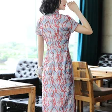 Летний Стиль Женский Элегантный Ретро Китайский стиль печатный Повседневный Улучшенный старый Чонсам с изображением Шанхая 90448