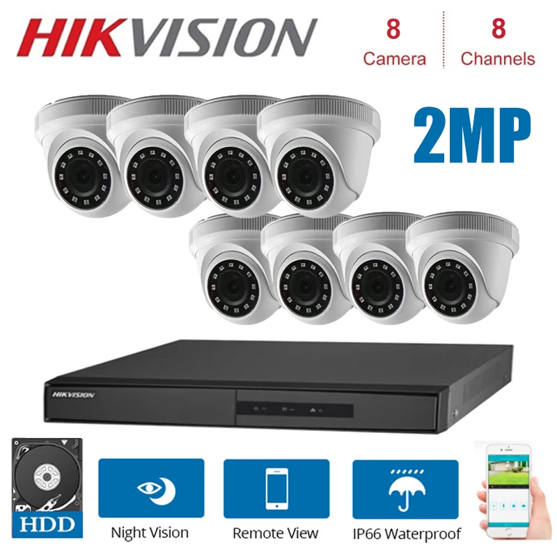  HIKVISION versión en inglés DS-7208HGHI-F1/N 1080P y DS-2CE56D0T-IRF 8CH KITS con HDD opcional
