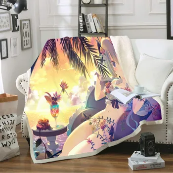

Cartoon Hatsune Miku Gold Sunset Sherpa Fleece Throw Blanket Girl Home Warm Thick Blanket 150x200cm for Couch Sofa Office Travel