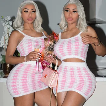 

Zoctuo Women Summer Mini Skirt 2 Two Piece Sets Stylish Fashion Spaghetti Strap Slash Neck Prink Printed Women Two Piece Outfits