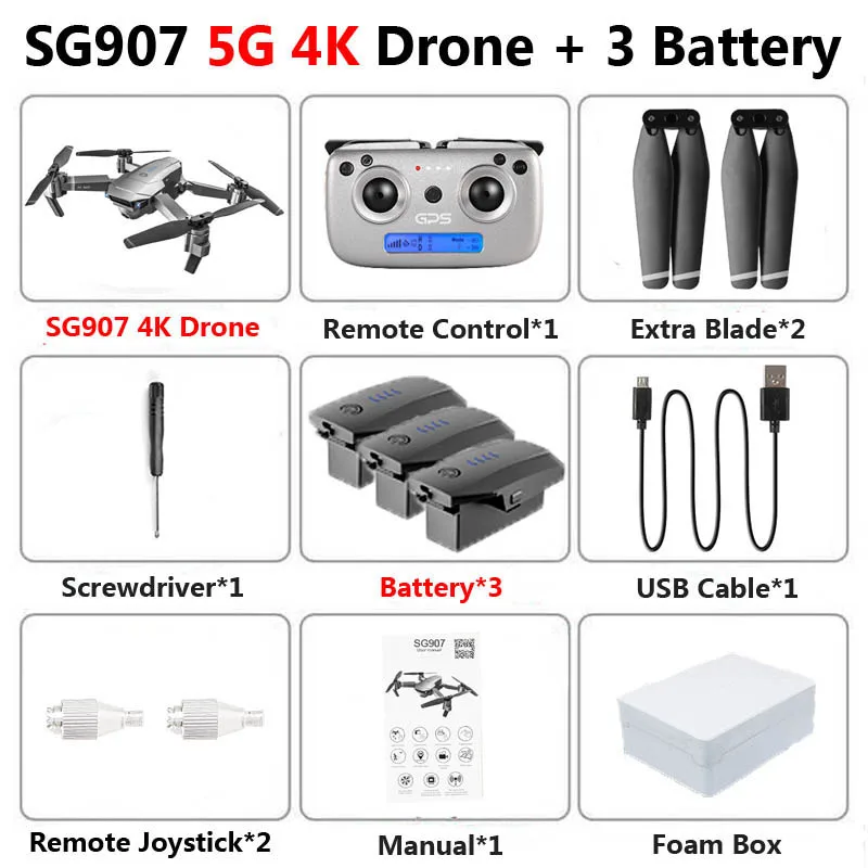 SG907 5G gps складной Профессиональный Дрон с двойной камерой 1080P 4K HD 50X зум WiFi FPV широкий угол RC Квадрокоптер вертолет игрушки - Цвет: 5G 4K 3B Foam