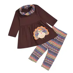 Милая Одежда для маленьких девочек Новинка 2019 года, топы с длинными рукавами для малышей, Дня благодарения, Турции, платье + ацтекские штаны