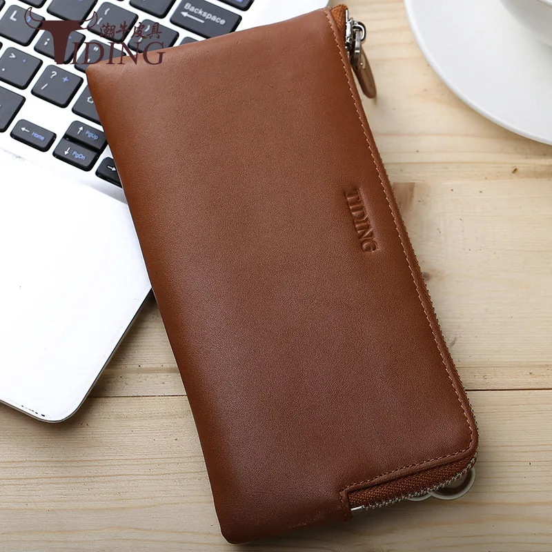 

New Style Business Calf Skin Men And Women Long Wallet Handbag Large Capacity Multi-functional Zipper Mobile Phone Bag 4206