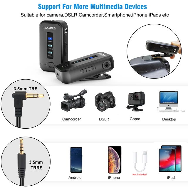 Microphone Lavalier sans fil 2.4Ghz, micro-cravate sans fil Bluetooth,  émetteur et récepteur rechargeables pour caméra iPhone/DSLR - AliExpress