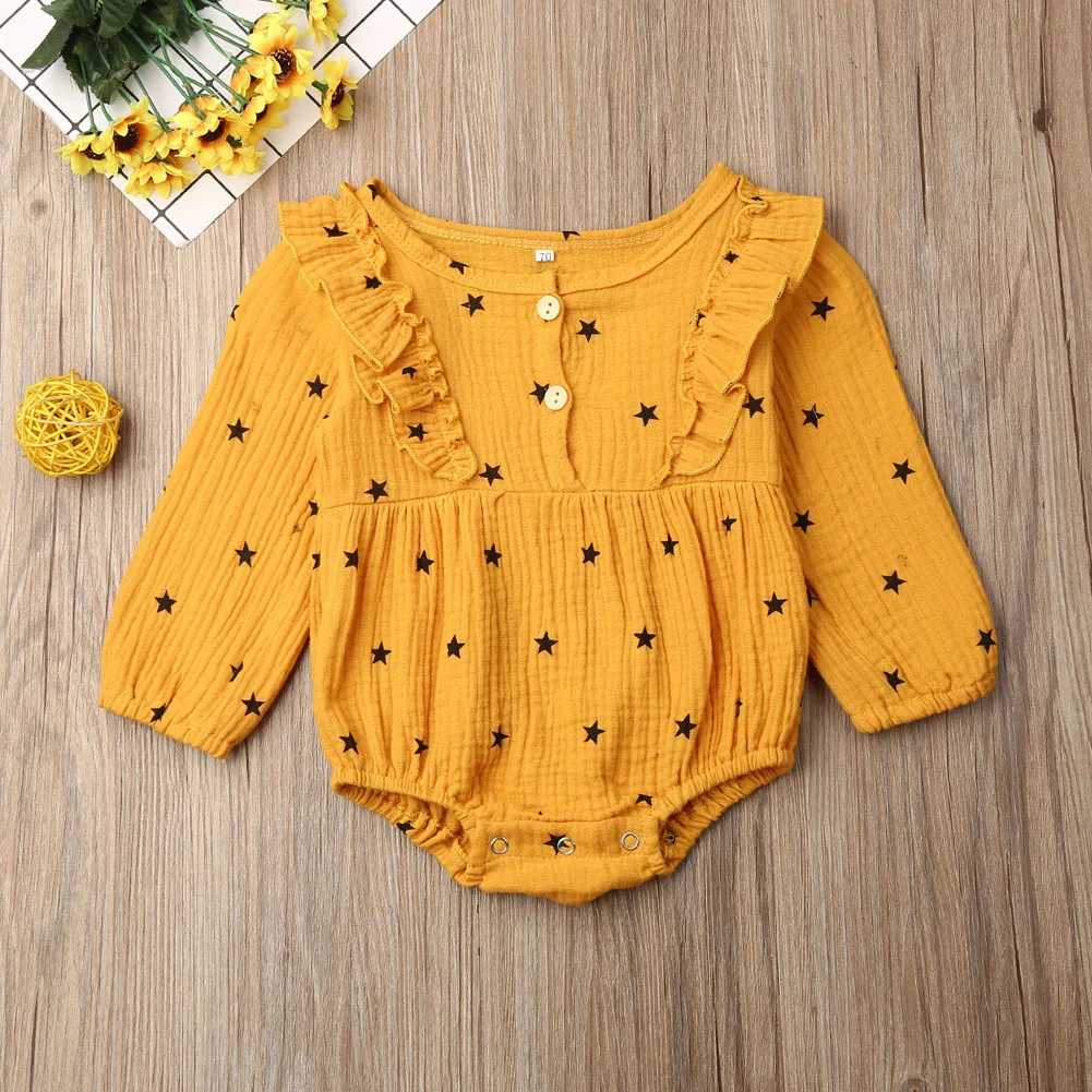 Newborn Baby Girls Boys Bodysuits Clothes Cotton Ruffle Long Sleeve Jumpsuit Outfits Infant Kids Clothing