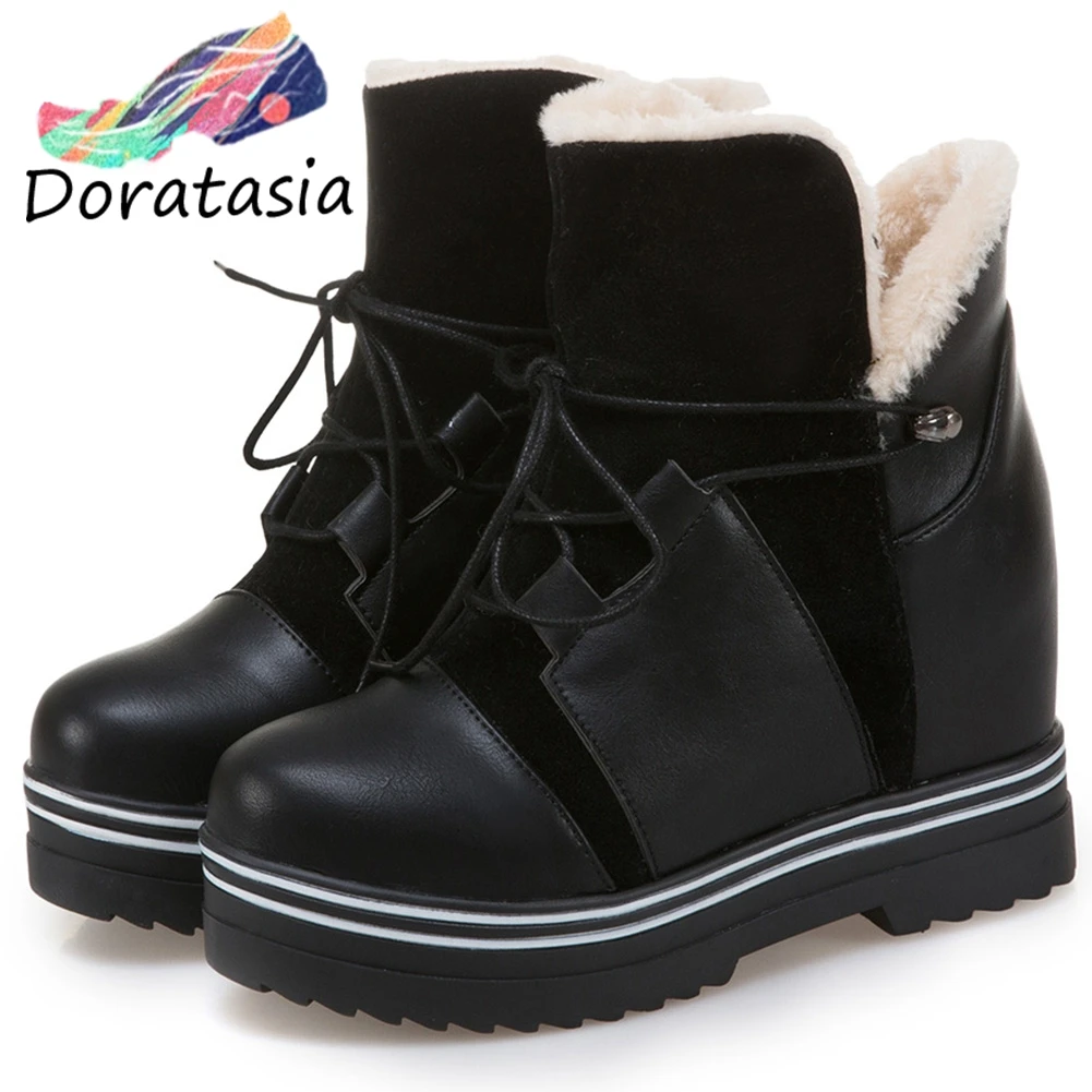 

DORATASIA New 34-43 Winter Warm Height Increasing Booties Ladies Platform Ankle Fur Boots Women 2019 High Heels Shoes Woman