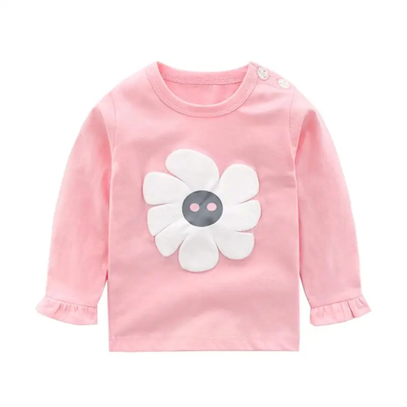Pink flower Осенняя одежда для младенцев, Повседневная рубашка для маленьких мальчиков и девочек топы в полоску с длинными рукавами и цветочным рисунком в горошек для маленьких девочек, Рубашки детские топы - Цвет: Pink flower