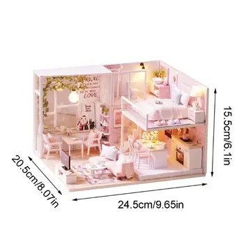 

DIY Miniature Dollhouse Kit with Light-Wooden Mini House Set Birthday Gifts D08C