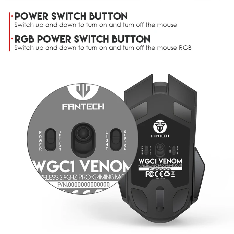 AAAJ-FANTECH WGC1 2.4G Wireless Mouse Charging Mute Gaming Computer Mouse Eergonomic RGB Mouse for Office Entertainment Games La