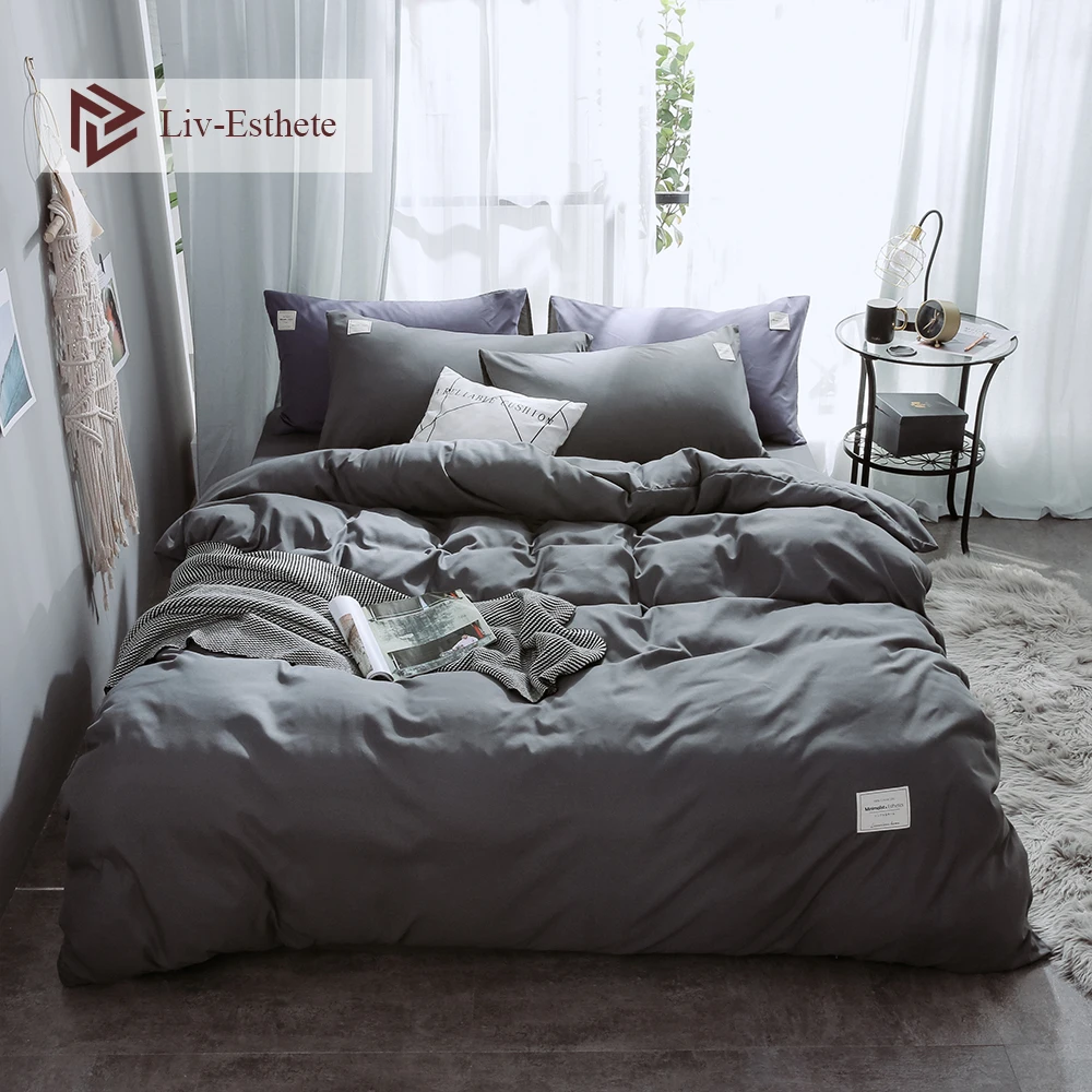 Livesthete Dark Gray Luxury Bedding Set Home Duvet Cover Flat Sheet