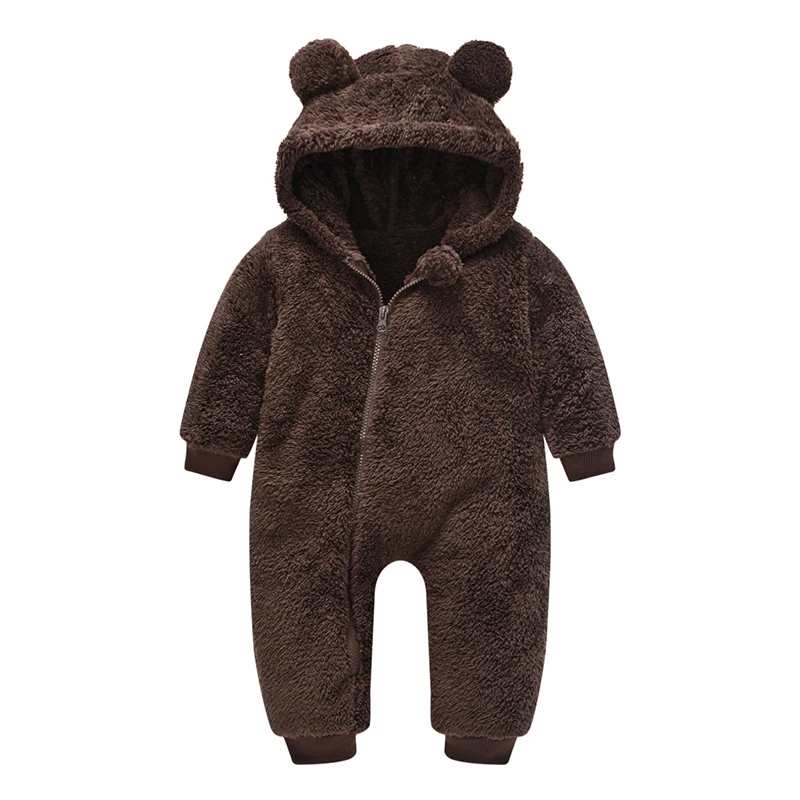 Cute Plush Bear Baby Rompers Toddler Girl Overall Jumpsuit Spring Autumn Hooded Zipper Baby Boys Romper Infant Crawling Clothing baby bodysuit dress