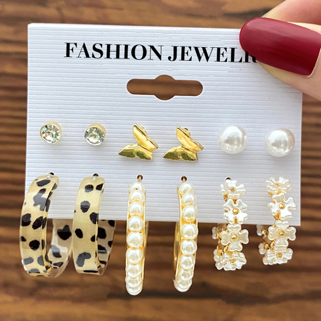 Bohemian Colorful Resin Acrylic Hoop Earrings Set For Women Trendy Gold Color Pearl Hoop Earrings Brincos Party Jewelry