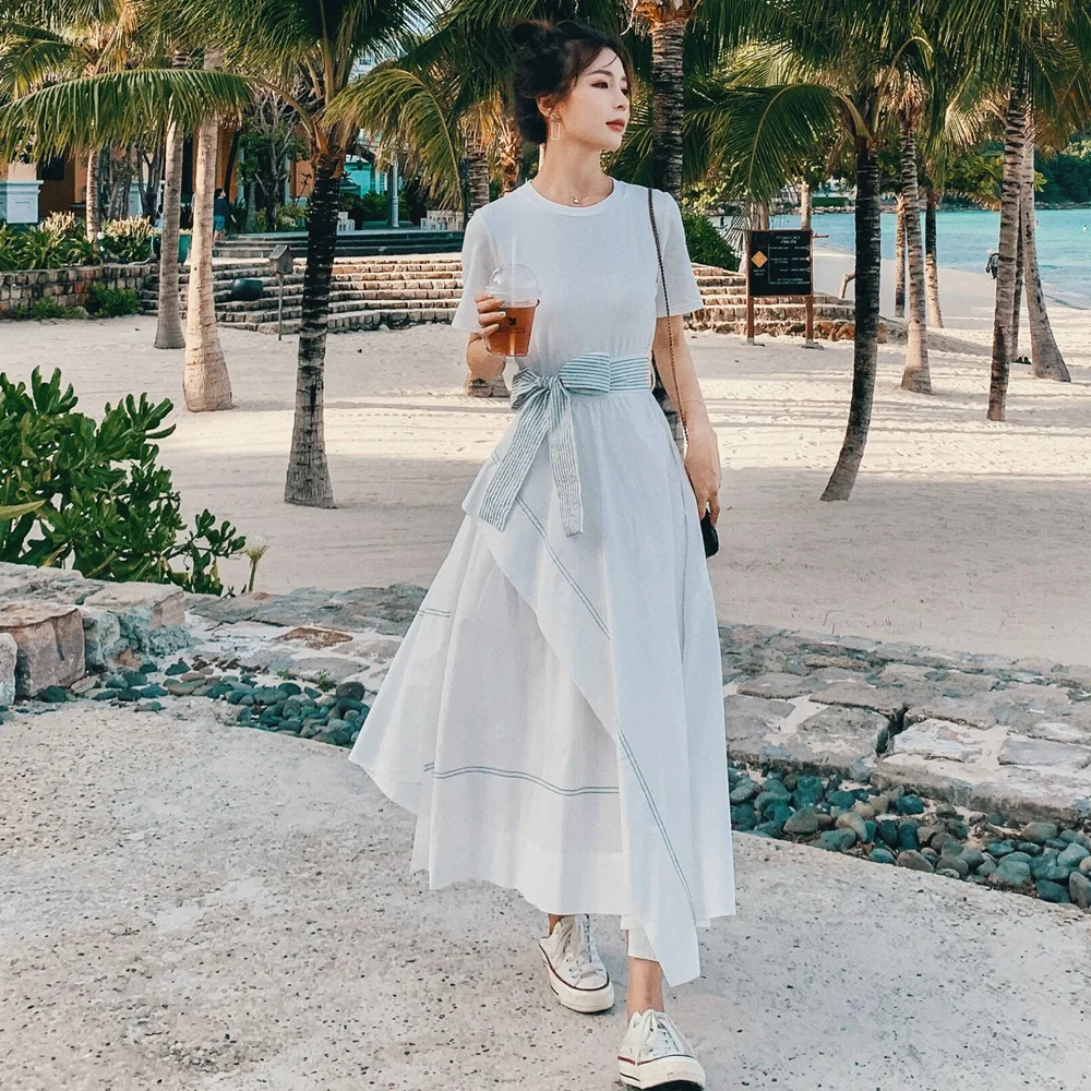 

France Non-mainstream Design-Skirt Women's 2019 Summer New Style Retro Laziness Open Wire Joint Irregular Dress
