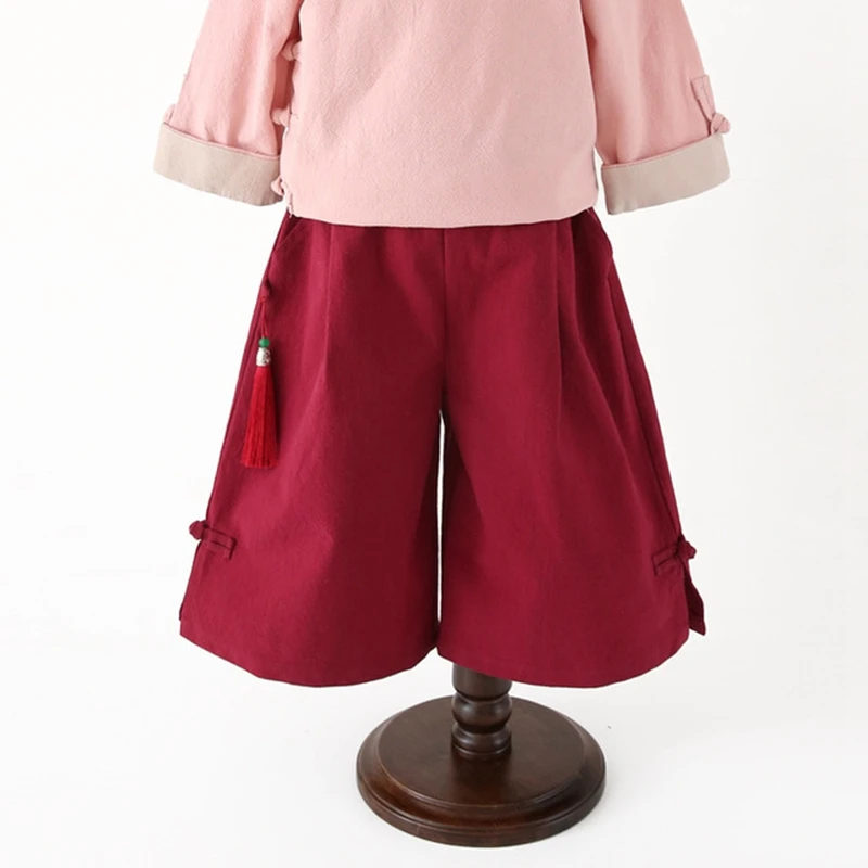 Hanfu/весенне-осенний костюм в китайском стиле с принтом журавлей для девочек весенне-осенняя одежда Улучшенная одежда с длинными рукавами для девочек