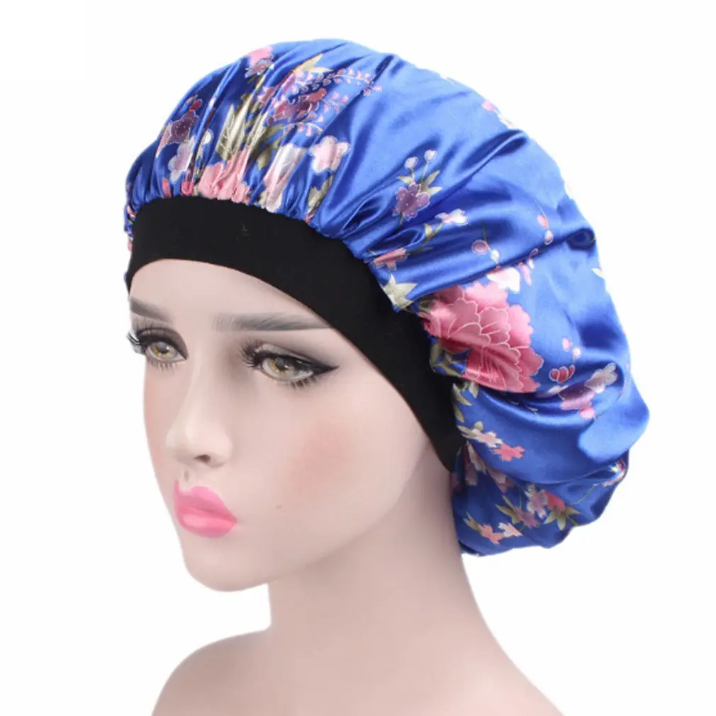 Новая модная женская атласная ночная шапка для сна, шапка для волос, шелковая накидка на голову, широкая эластичная лента - Цвет: F