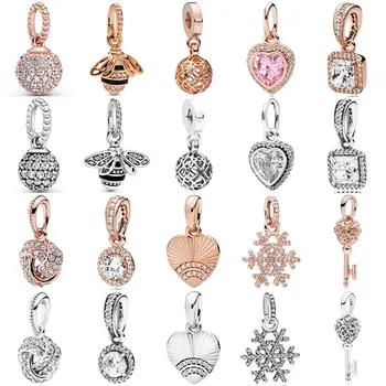

Pave Ball Harmonious Hearts Stripes Queen Bee Snowflake Pendant Beads 925 Sterling Silver Charm Fit Bracelet Diy Jewelry
