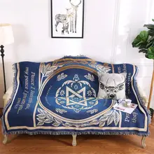 Синее покрывало для дивана с шестью звездами, вязаное покрывало для дивана, покрывало для дивана, хлопковое покрывало для путешествий, пляжное покрывало с кисточками