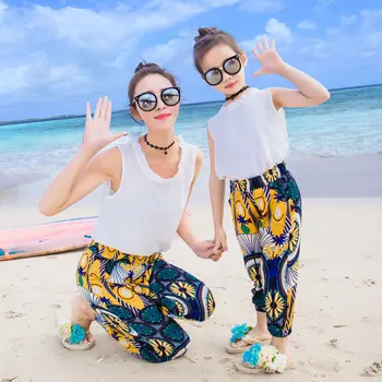 

Summer Family Matching Outfit Mother and Daughter Clothing Set Mom And Daughter Sleeveless Shirt +Pants 2pcs Family Clothing Set