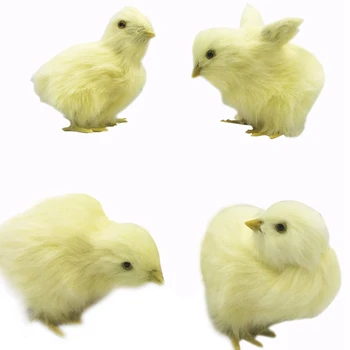 

4 Pcs Eat Fly Yellow Baby Chick Lifelike Furry Chicken Figurine Fur Plush Animal Toy