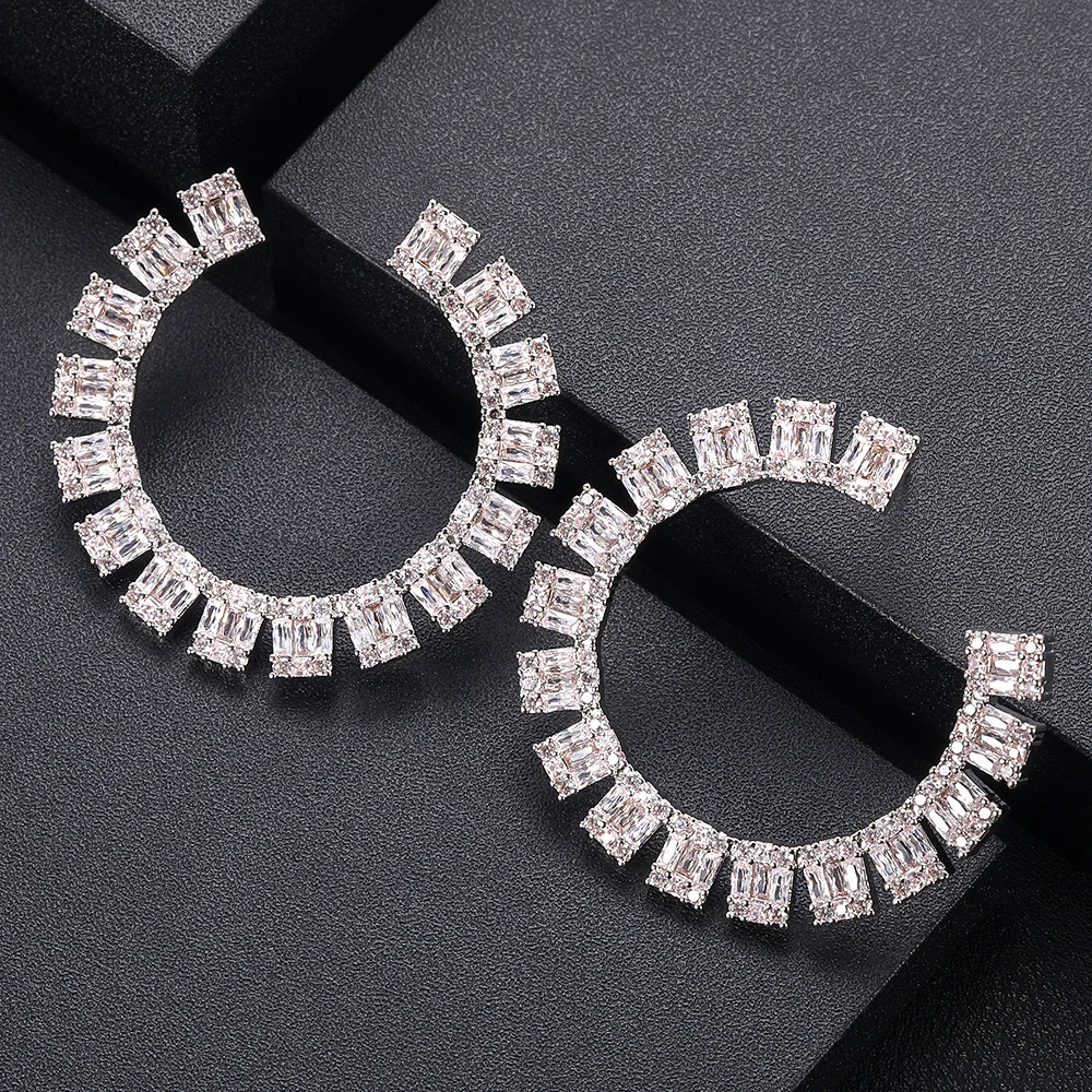 Janekelly новые модные роскошные C Форма цветок серьги гвоздики для женщин Свадебные кубический циркон CZ свадебные серьги Богемия Горячая