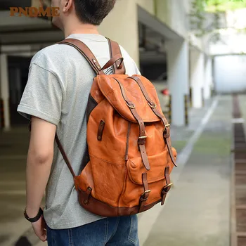 

Vintage design genuine leather men's large-capacity backpack casual high-quality natural real cowhide outdoor travel bagpack