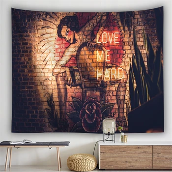 

Retro Brick Background Wall Tapestry Sexy Women Line Draw Couple Love Blanket Hippie Skull Carpet Hanging Wall Cloth Tapestries