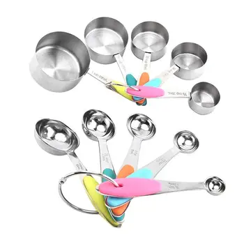 

10pcs/Lot Stainless Steel Measuring Cups And Spoons Durable Kitchen Cooking Baking Measuring Tools With Silicone Handles