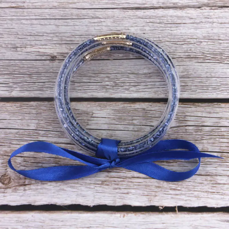 Радужные блестящие стеклянные стеки кремниевые браслеты 5 шт./компл. браслеты «бантик» для женщин Рождественский лучший подарок - Окраска металла: Royal Blue