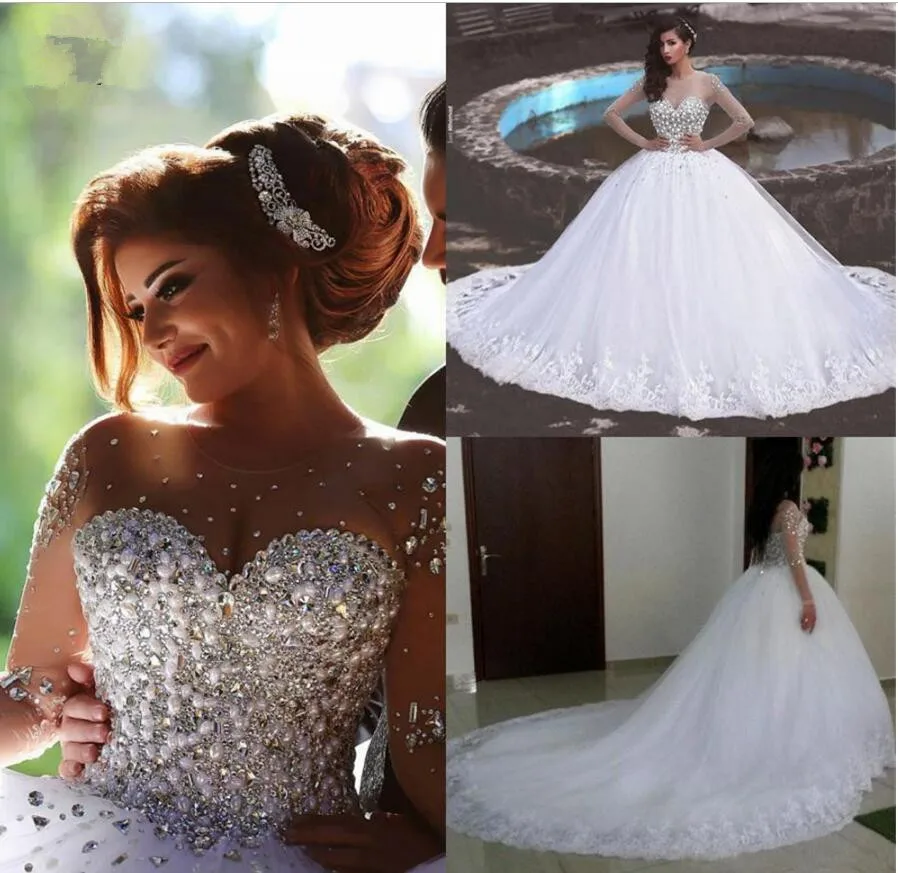 Vestido de noiva 2019 robe de mariee mariage Bling посмотрите на дешевое свадебное платье с иллюзией с длинными рукавами свадебное платье es