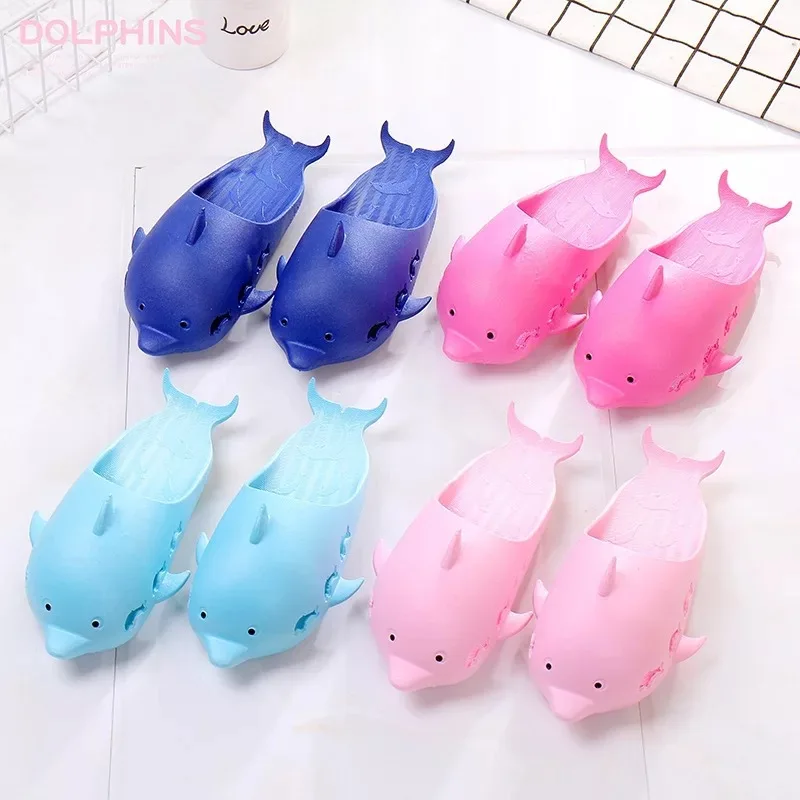 

2018 New Style Fashion Cute Cartoon Children Parent And Child Slipper Creative Funny Dolphin Fish Slipper Women's Summer