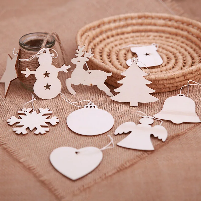 Рождество древесной щепы, елочные украшения Xmas подвесной кулон Декор подарок 10 шт./упак