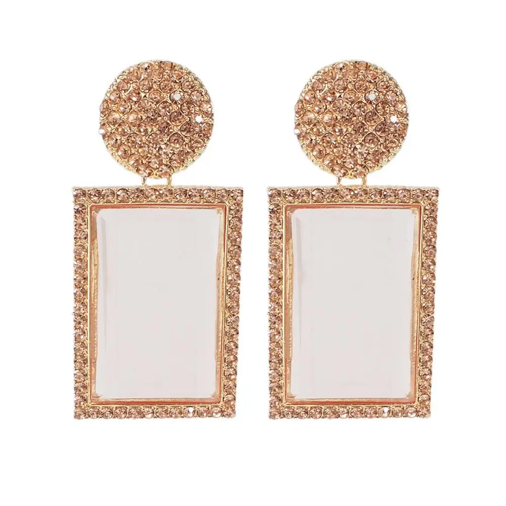 MANILAI ZA, модные стеклянные серьги-подвески, женские блестящие, со стразами, квадратные Висячие серьги, ювелирные изделия, подарки для девушек - Окраска металла: Rose Gold Earrings