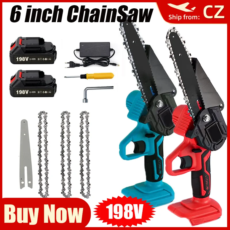 6INCH Cordless Electric ChainSaw 198V/1500W Battery Pruner Garden Tree Bonsai Logging Power Tool For Makita 18V | Инструменты