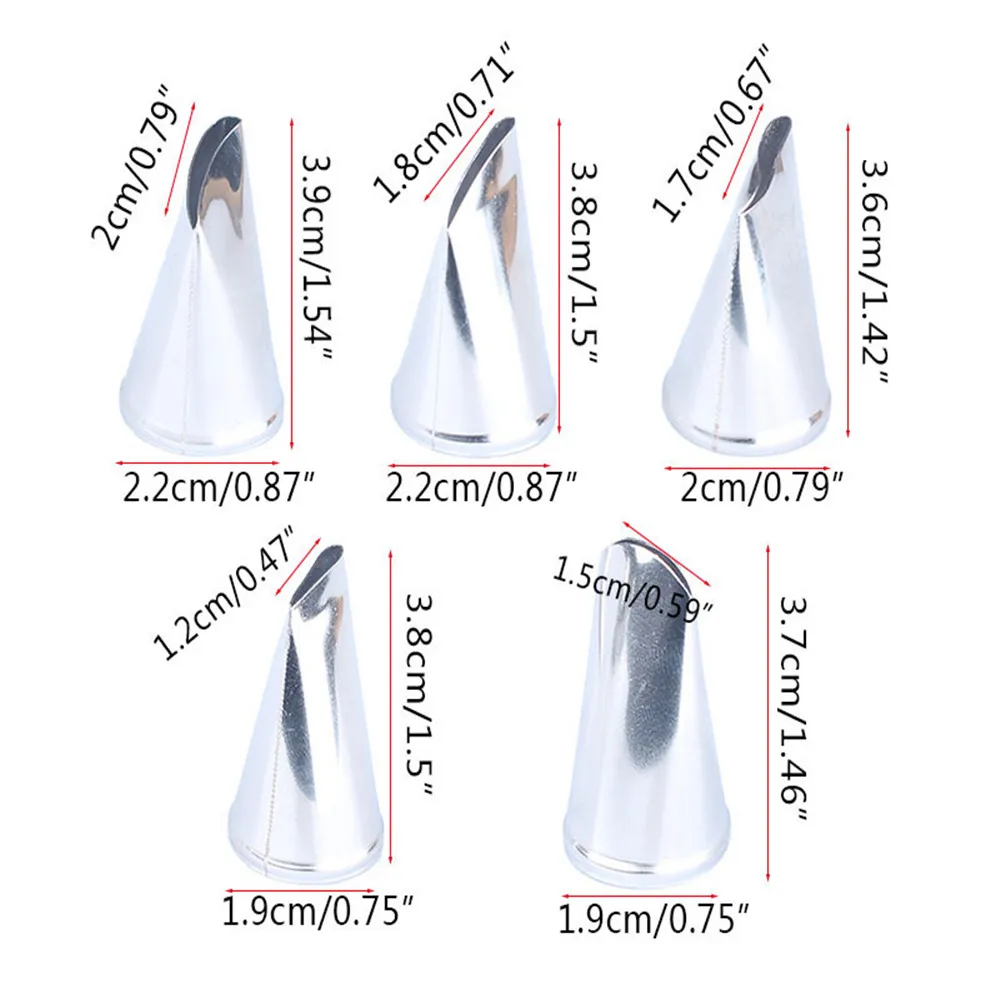 5 pcs Rose Petal Metal Cream Tips Cake Decorating Tools Steel Icing Piping Nozzles