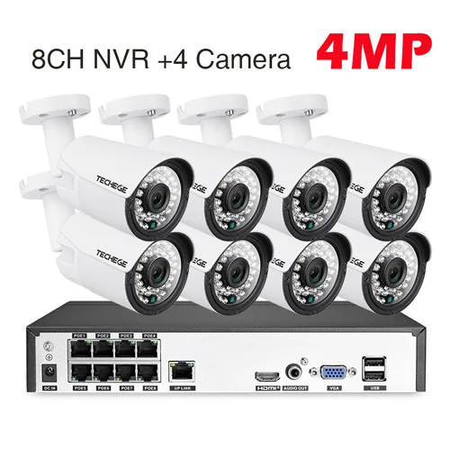 8cameras 4MP Techege H.265 8CH POE Система 4.0MP аудио IP камера металлическая наружная Водонепроницаемая сетевая камера CCTV система безопасности комплект видеонаблюдения - Цвет: 8cameras 4MP