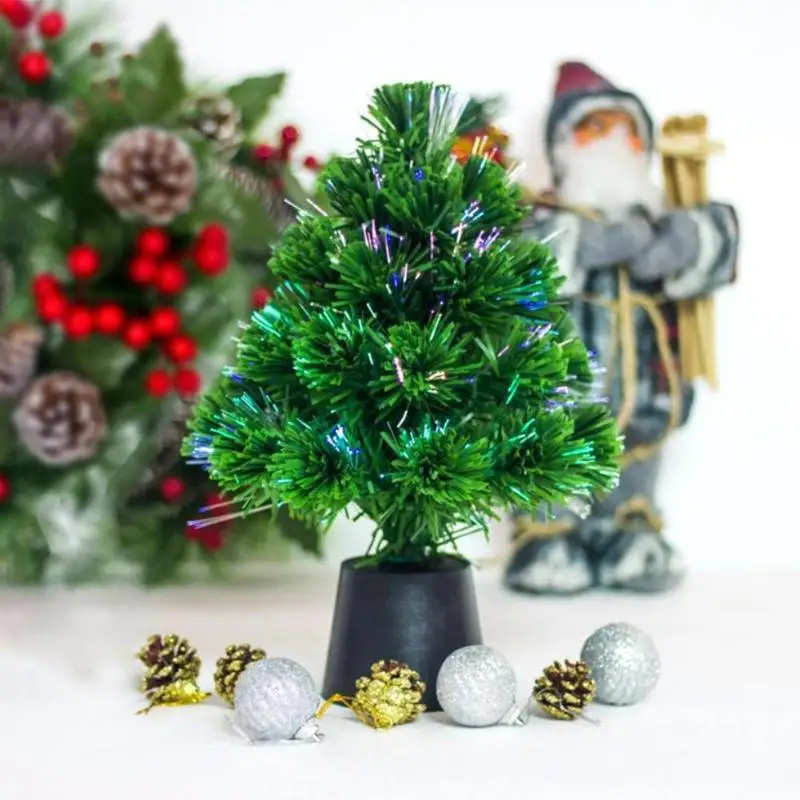 

1PC Christmas Tree Decoration Mini Fiber Optic Desktop USB Charge Lighting Miniature Pine Ornament Party Home Decorations