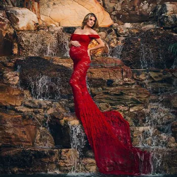 

Fashion Maternity Dress Womens Pregnants Sexy Sleeeveless Solid Lace Photography Props Off Shoulder Beautiful Nursing Long Dress