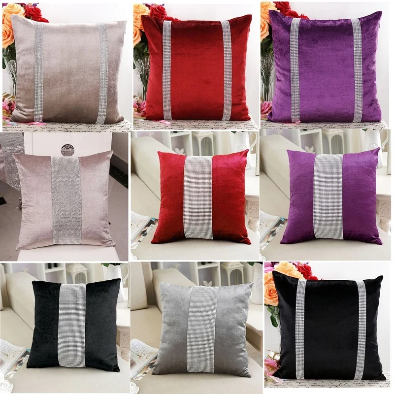 

45X45cm Luxury Velvet Fabric Diamond Pillow Cover Rhinestone Pillowcases Pillow Decorative Throw Pillow Case