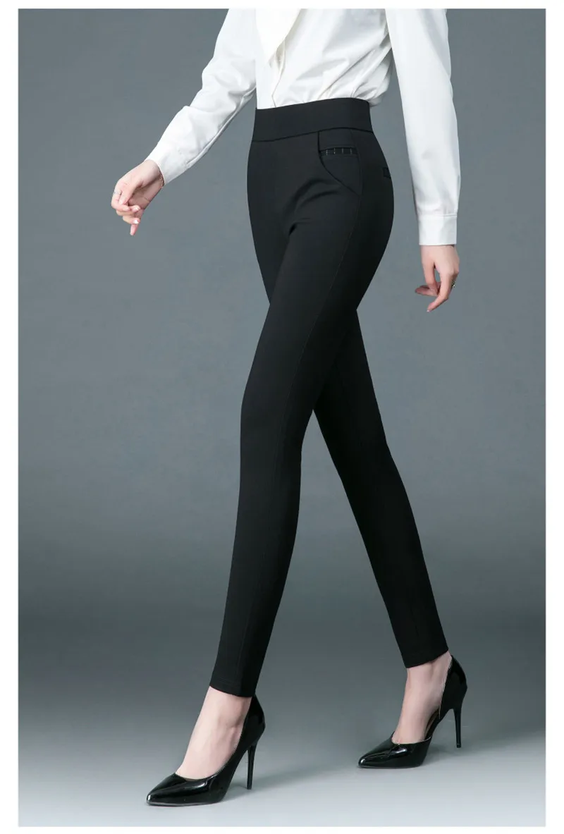 LPOWSS Sexy High Waist Skinny Black Leggings Women Solid  Pencil Pants Stretch Skinny Thin Korean Small-leg Trousers scrunch leggings