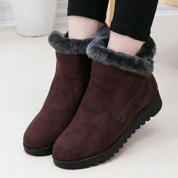 

Dropshipping Snow Boots Women Zip Winter Ladies Platform Warm Fur Suede Wedge Fashion Ankle Female Comfort Casual Shoes Plus