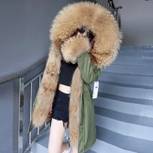 Зимнее женское пальто с натуральным мехом, Женская парка, куртка с меховым воротником, куртка дамска, натуральный Лисий мех, подкладка из меха енота, парки с капюшоном Зимнее женское пальто с натуральным мехом, Женская парка, куртка с меховым воротником, куртка дамска, натуральный Лисий мех, подкладка из меха енота, парки с капюшоном