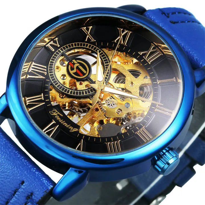 Mechanical Man Gold Watch Mens Watches Top Brand Luxury 2021 WINNER Clock Male Skeleton Leather Forsining 3d Hollow Engraving 